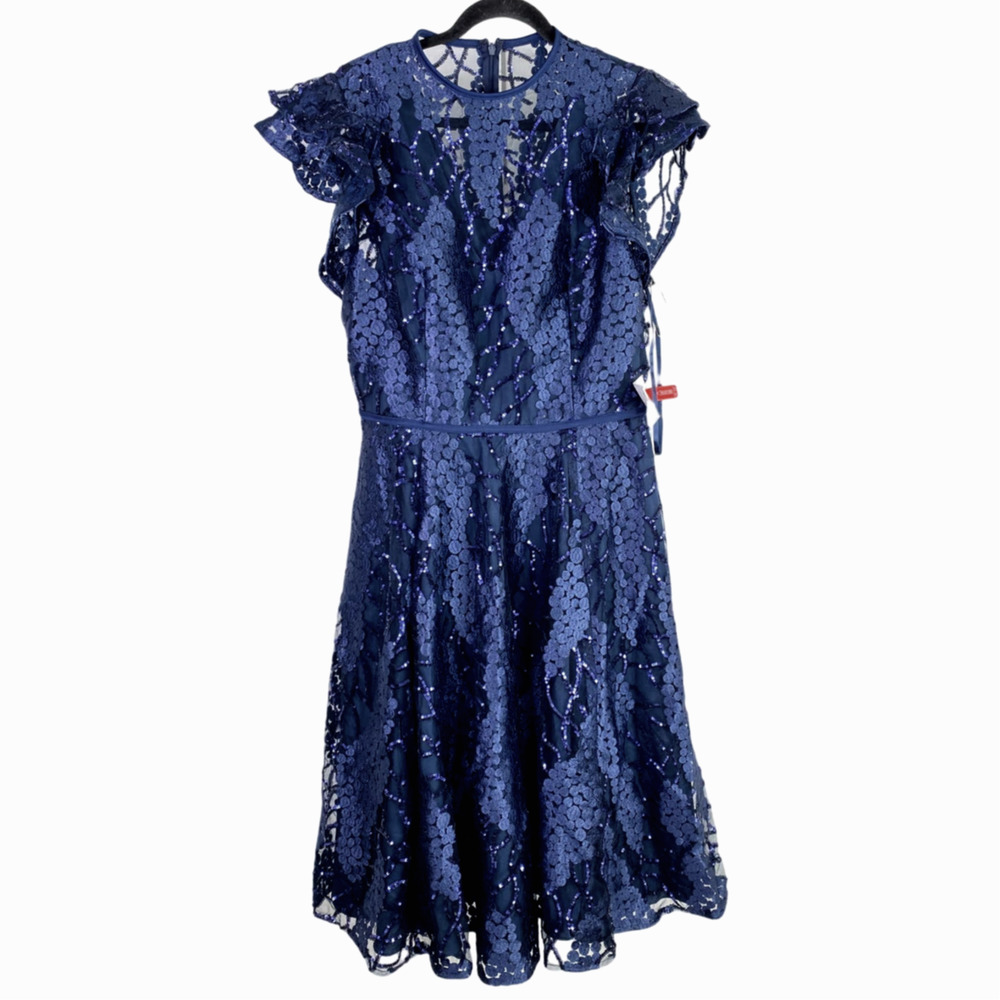 NWT Mac Duggal FLUTTER SLEEVE SEQUIN APPLIQUE COCKTAIL DRESS, #12467, Size 8 - Picture 2 of 7